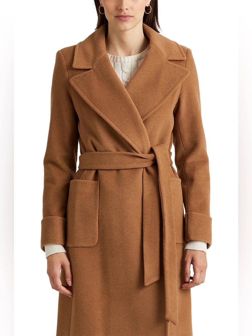 Ralph Lauren Camel Wool Blend Wrap Belted Coat
